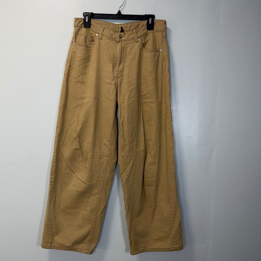 H&M Divided Tan‎ Wide Barrel Leg High Rise Cotton Pants Size 4